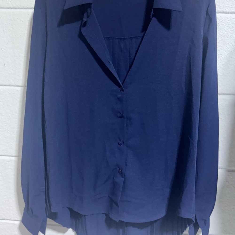 Women’s Navy Button-Front Blouse